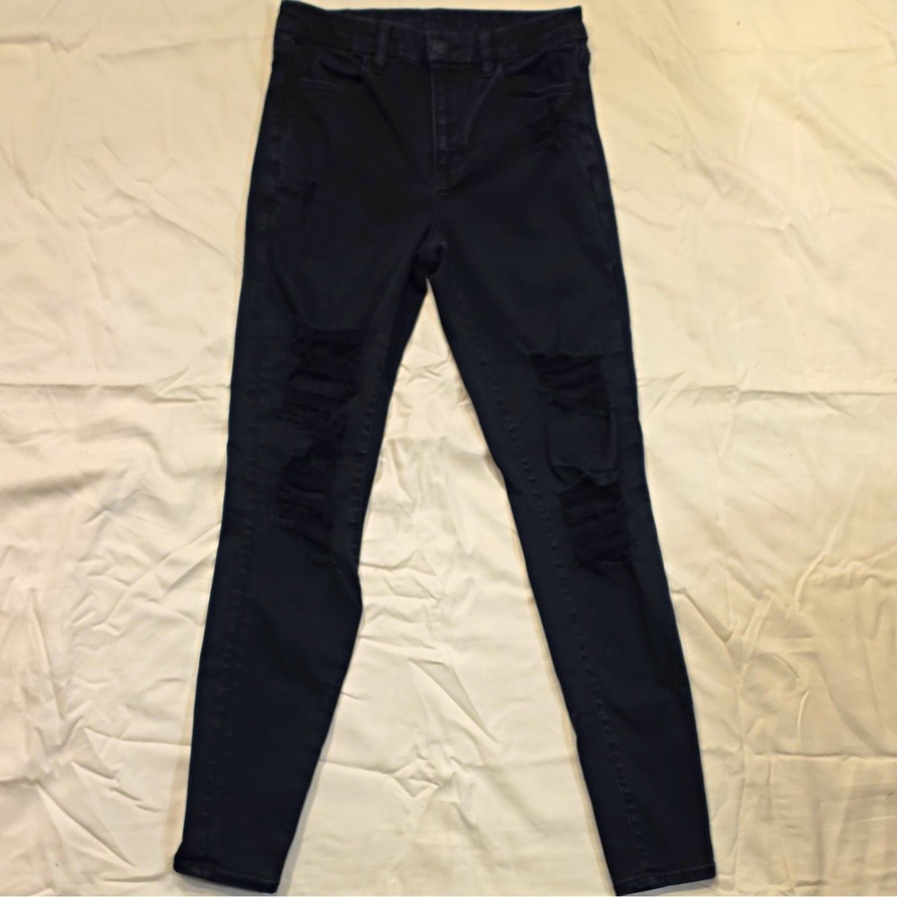 American Eagle Next Level Stretch Black Distressed Skinny Jeans Mid Rise 6 #110